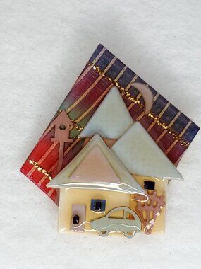 Lucinda House Pin Car Birdhouse Moon Trelles 2.5"